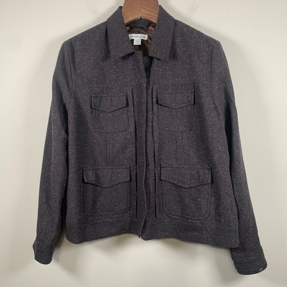 Coldwater Creek Brown Tweed Wool Blend Utility Lined Jacket XL
